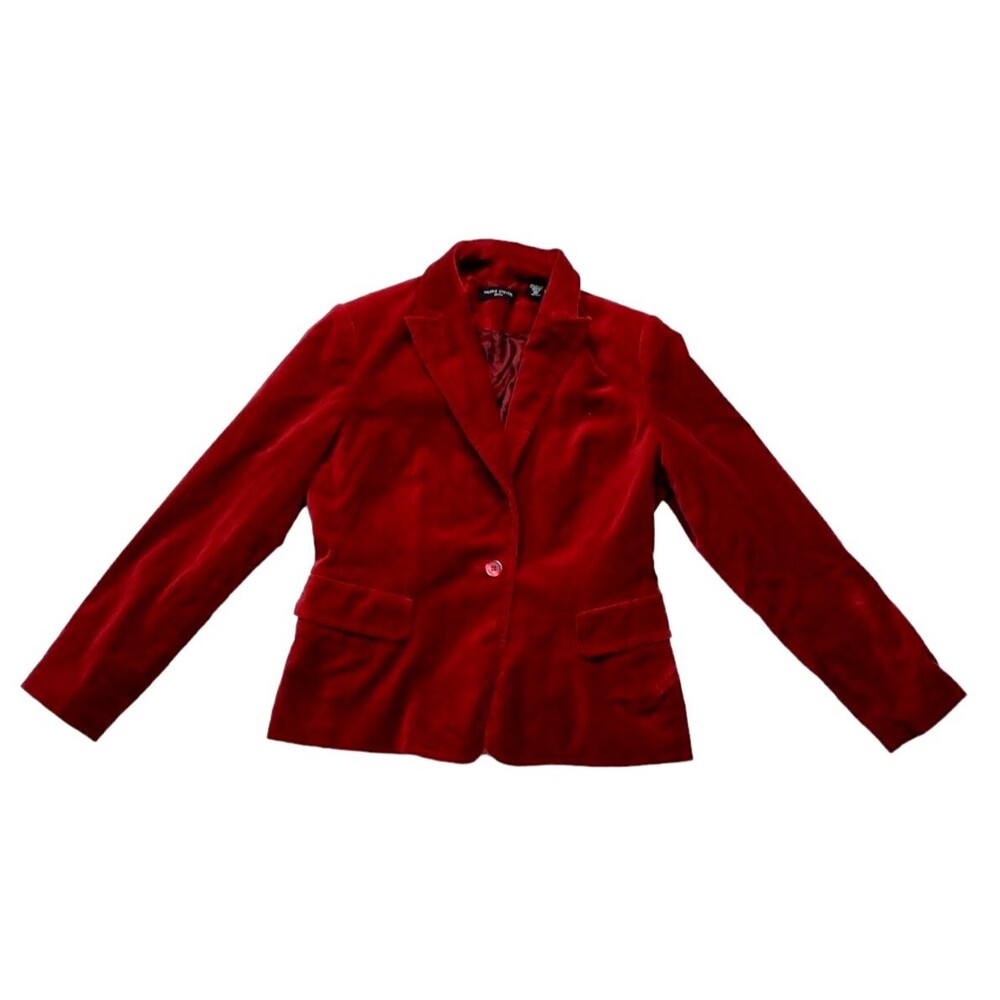 Valerie Stevens Petite 8P Jacket Red Velour Padded Shoulders Faux Pockets